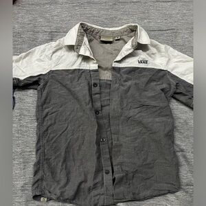 Vans Gray and White Button Down Shirt Kids Size M